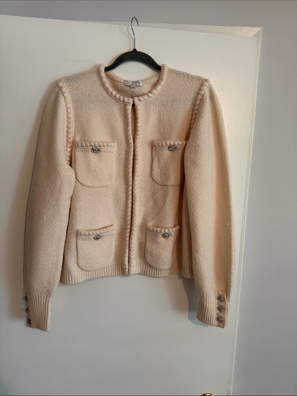 J. Crew Cream Chunky Knit Pocket Cardigan with Decorative Buttons